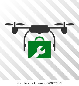 Service Drone vector icon. Illustration style is flat iconic bicolor green and gray symbol on a hatch transparent background.