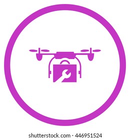 Service Drone vector icon. Image style is a flat icon symbol inside a circle, violet color, white background.