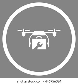 Service Drone vector icon. Image style is a flat icon symbol inside a circle, white color, gray background.