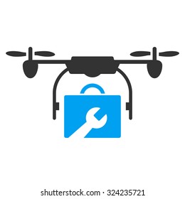 Service Drone vector icon. Style is bicolor flat symbol, blue and gray colors, rounded angles, white background.
