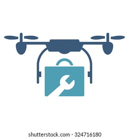 Service Drone vector icon. Style is bicolor flat symbol, cyan and blue colors, rounded angles, white background.