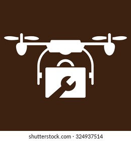 Service Drone vector icon. Style is flat symbol, white color, rounded angles, brown background.