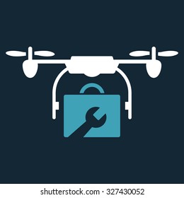 Service Drone vector icon. Style is bicolor flat symbol, blue and white colors, rounded angles, dark blue background.