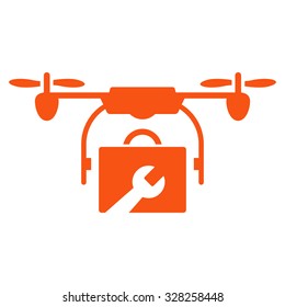 Service Drone vector icon. Style is flat symbol, orange color, rounded angles, white background.