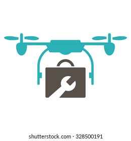 Service Drone vector icon. Style is bicolor flat symbol, grey and cyan colors, rounded angles, white background.
