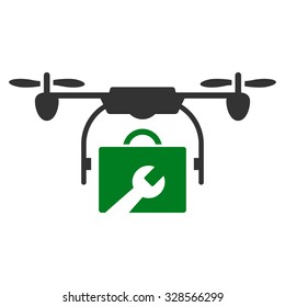 Service Drone vector icon. Style is bicolor flat symbol, green and gray colors, rounded angles, white background.
