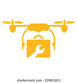 Service Drone vector icon. Style is flat symbol, yellow color, rounded angles, white background.