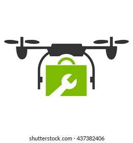 Service Drone vector icon. Style is bicolor flat icon symbol, eco green and gray colors, white background.