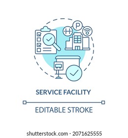 Service facility blue concept icon. Monitoring production process of goods. Operations managment abstract idea thin line illustration. Vector isolated outline color drawing. Editable stroke