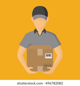 Service of fast delivery. Express delivery courier service. Man courier with box in his hands. Vector illustration