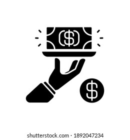 Service fee black glyph icon. Gratuity charge. Catered functions. High quality waiter, waitress. Dining establishments. Service charges. Silhouette symbol on white space. Vector isolated illustration