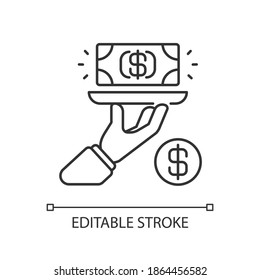 Service Fee Linear Icon. Gratuity Charge. Catered Functions. High Quality Waiter, Waitress. Thin Line Customizable Illustration. Contour Symbol. Vector Isolated Outline Drawing. Editable Stroke