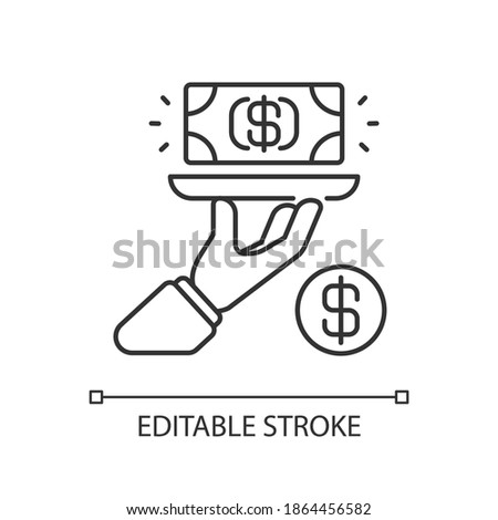 Service fee linear icon. Gratuity charge. Catered functions. High quality waiter, waitress. Thin line customizable illustration. Contour symbol. Vector isolated outline drawing. Editable stroke