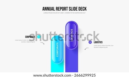 Service Forecast 2 Step Diagram Slide Design. Corporate Campaign Slideshow Layout Vector Illustration. Visual Innovation Two Option Infographic Presentation Template.