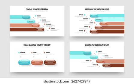 Conjunto de Ilustraciones vectoriales de diseño de presentación de diagramas de cuatro opciones. Paquete de diseño de diapositivas de infografía de 4 5 3 4 pasos de Project Campaign.