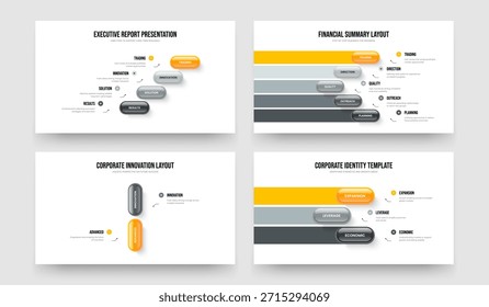 Service Forecast Four Five Two Three Element Diagram Presentation Design Vector Illustration Collection. Visual Innovation 4 5 2 3 Step Infographic Frame Template Bundle.