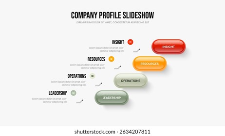 Service Forecast Slideshow Layout Vector Illustration. Professional Planning 4 Step Infographic Slide Template. Project Analysis Four Element Diagram Frame Design.
