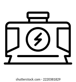 Symbol des Dienstgenerators, Umriss-Vektorgrafik. Motor mit Antrieb. Tragbare Gasmaschine