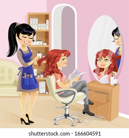 Service girl in a beauty salon at the hairdresser