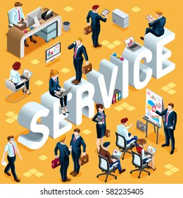 Service Group of Diverse Isometric Business People. 3D meeting infograph crowd with standing walking casual people icon set. Conference handshake hand shake lot collection vector illustration