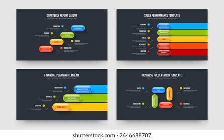 Service Growth 4 5 3 4 Element Diagram Presentation Layout Bundle. Corporate Solution Four Five Three Four Option Infographic Slide Design Vector Illustration Collection.