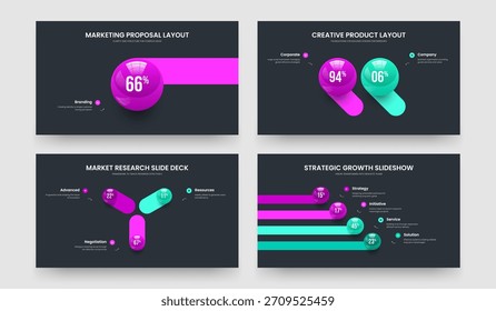 Crecimiento del servicio Uno Dos Tres Cuatro Opciones Infografía Presentación de diapositivas Plantilla Ilustración vectorial Colección. Escaparate médico 1 2 3 4 Juego de diseño de diapositiva de gráfico de pasos.