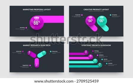 Service Growth One Two Three Four Option Infographic Slideshow Template Vector Illustration Collection. Medical Showcase 1 2 3 4 Step Graph Slide Layout Set.