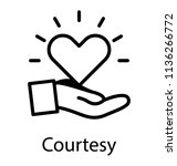 
Service hand having a beating heart, exhibiting the icon for courtesy 

