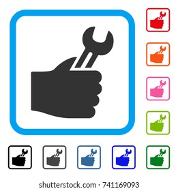 Service Hand icon. Flat grey pictogram symbol inside a light blue rounded frame. Black, gray, green, blue, red, orange color versions of Service Hand vector. Designed for web and app interfaces.