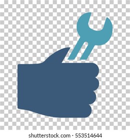 Service Hand icon. Vector pictograph style is a flat bicolor symbol, cyan and blue colors, chess transparent background. Designed for software and web interface toolbars and menus.