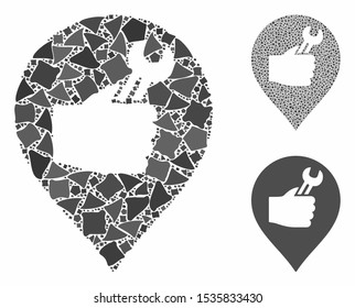 Service hand marker composition of uneven items in various sizes and color hues, based on service hand marker icon. Vector tuberous items are composed into composition.