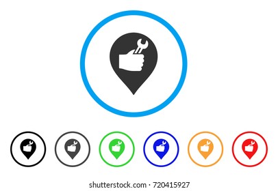 Service Hand Marker rounded icon. Style is a flat service hand marker grey symbol inside light blue circle with black, gray, green, blue, red, orange color versions.
