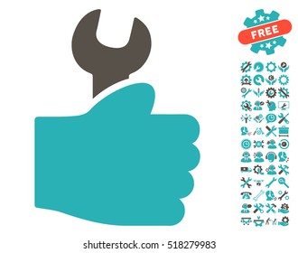 Service Hand pictograph with bonus configuration pictograms. Vector illustration style is flat iconic grey and cyan symbols on white background.