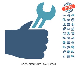 Service Hand pictograph with free bonus images. Vector illustration style is flat iconic symbols, cyan and blue colors, white background.