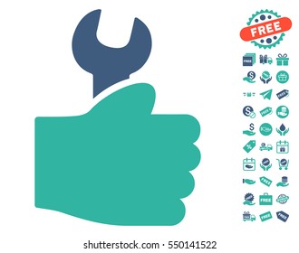 Service Hand pictograph with free bonus images. Vector illustration style is flat iconic symbols, cobalt and cyan colors, white background.