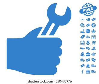 Service Hand pictograph with free bonus clip art. Vector illustration style is flat iconic symbols, cobalt color, white background.