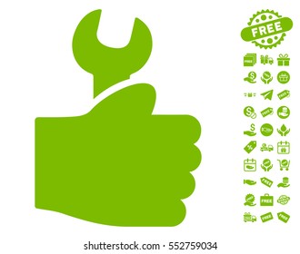 Service Hand pictograph with free bonus pictograph collection. Vector illustration style is flat iconic symbols, eco green color, white background.