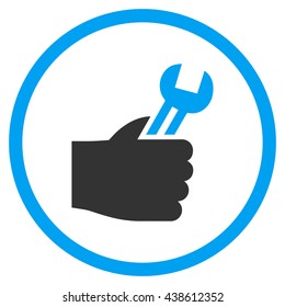 Service Hand vector bicolor icon. Image style is a flat icon symbol inside a circle, blue and gray colors, white background.