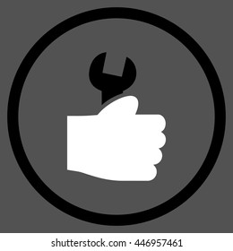 Service Hand vector bicolor icon. Image style is a flat icon symbol inside a circle, black and white colors, gray background.