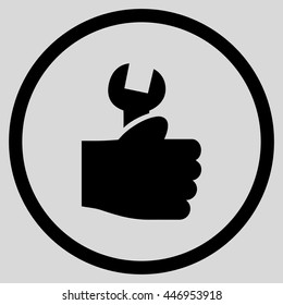 Service Hand vector icon. Image style is a flat icon symbol inside a circle, black color, light gray background.