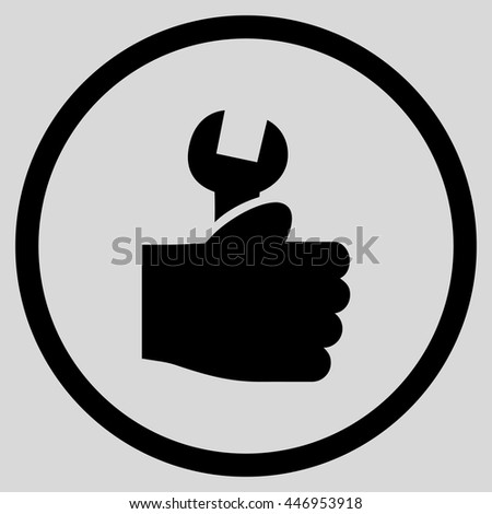 Service Hand vector icon. Image style is a flat icon symbol inside a circle, black color, light gray background.