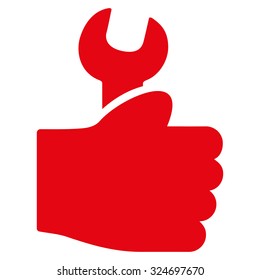 Service Hand vector icon. Style is flat symbol, red color, rounded angles, white background.