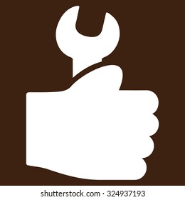 Service Hand vector icon. Style is flat symbol, white color, rounded angles, brown background.
