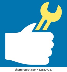 Service Hand vector icon. Style is bicolor flat symbol, yellow and white colors, rounded angles, blue background.