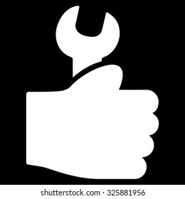Service Hand vector icon. Style is flat symbol, white color, rounded angles, black background.