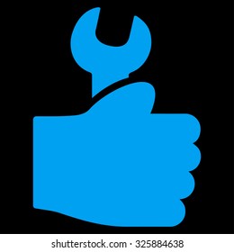 Service Hand vector icon. Style is flat symbol, blue color, rounded angles, black background.