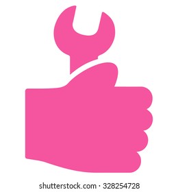 Service Hand vector icon. Style is flat symbol, pink color, rounded angles, white background.