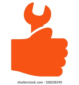 Service Hand vector icon. Style is flat symbol, orange color, rounded angles, white background.