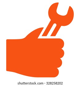 Service Hand vector icon. Style is flat symbol, orange color, rounded angles, white background.