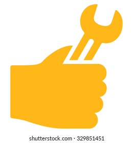 Service Hand vector icon. Style is flat symbol, yellow color, rounded angles, white background.